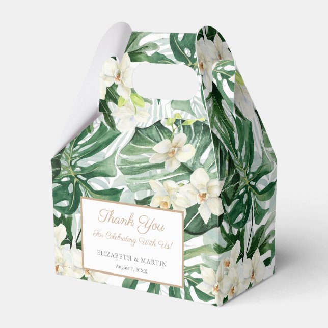 Green Jungle Leaves Bridal Shower Wedding Favor Box (Front Side)