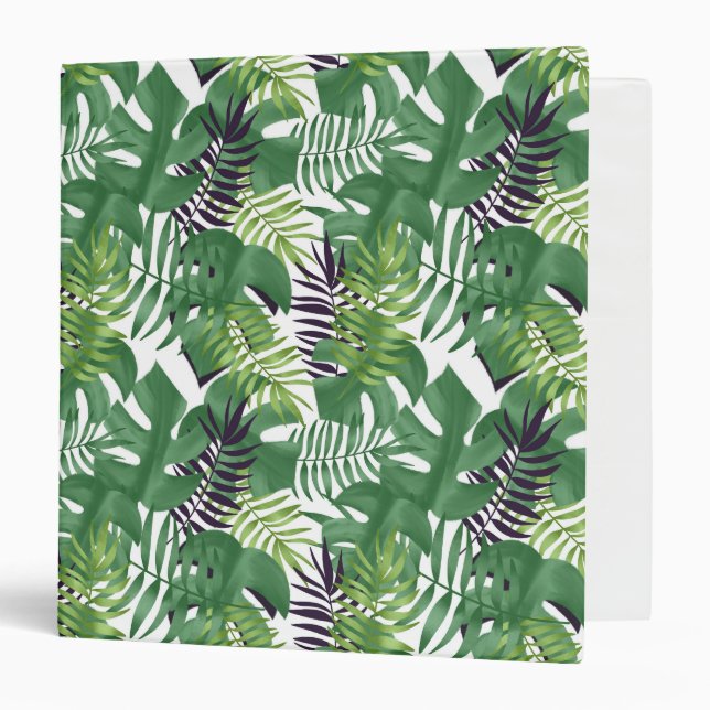 Green Jungle Leaves Nature Seamless Pattern White Binder (Front/Inside)