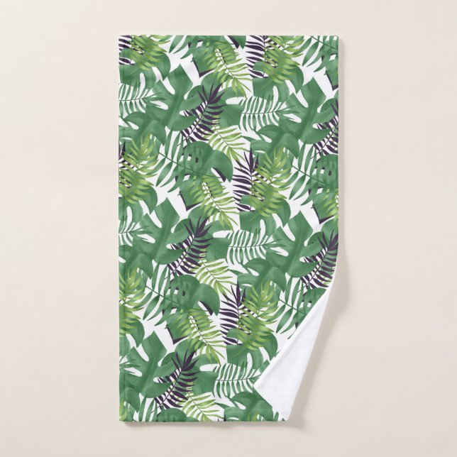 Green Jungle Leaves Nature Seamless Pattern White Hand Towel (Hand Towel)