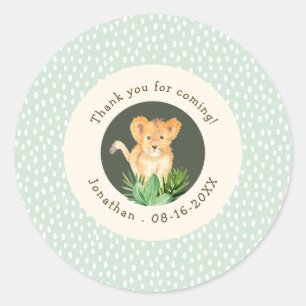 Green Jungle Lion Cub Thank You Birthday Favor Classic Round Sticker