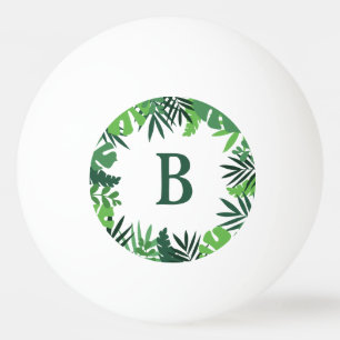 Green jungle palm leaves floral monogram letter ping pong ball