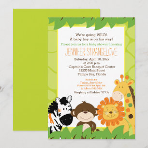 Green Jungle Safari Animaux Baby shower Invitation