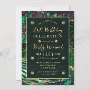 Green Jungle Safari Glitter Agate 21st Birthday Invitation