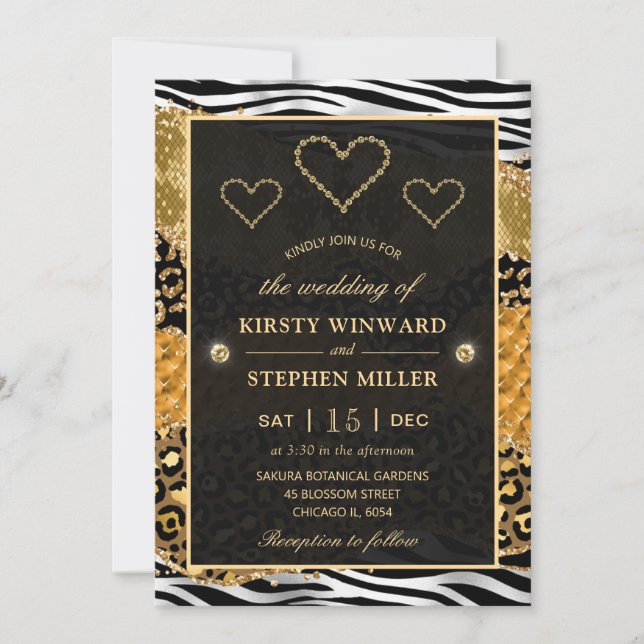Green Jungle Safari Glitter Agate Wedding Invitation (Front)
