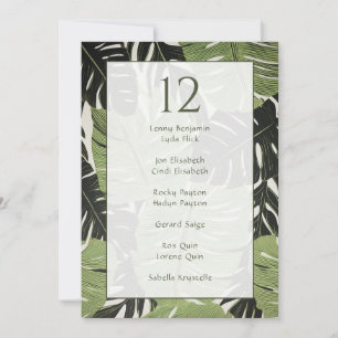 Green jungle tropical leaves,  table seating chart invitation