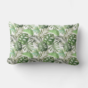 Green Jungle Watercolor Art Lumbar Pillow