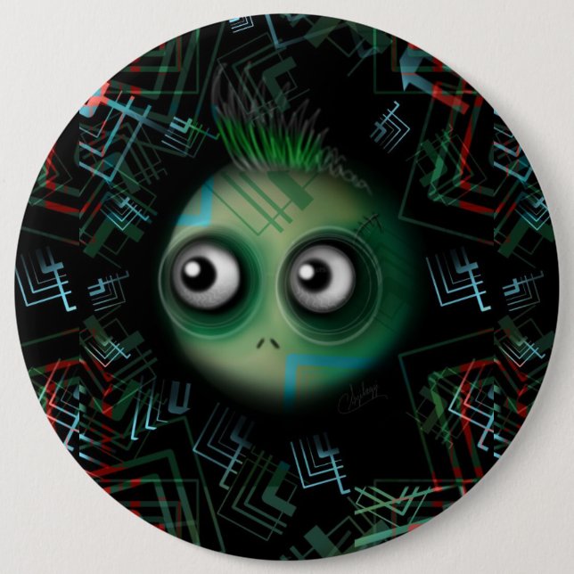 Green Kawaii Monster 6 Inch Round Button (Front)