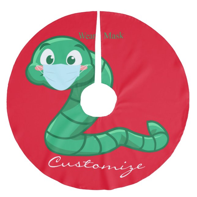 Green Kawaii Worm Thunder_Cove  Brushed Polyester Tree Skirt (Front)