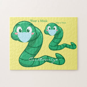 Green Kawaii Worm Thunder_Cove Jigsaw Puzzle
