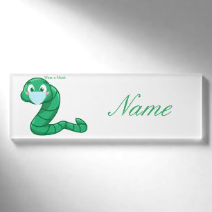 Green Kawaii Worm Thunder_Cove Name Tag