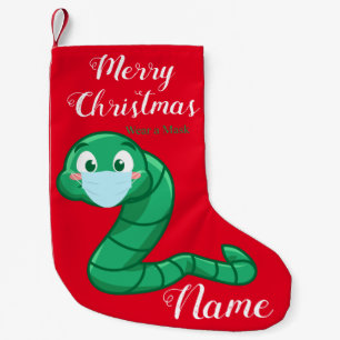 Green Kawaii Worm Thunder_Cove Small Christmas Stocking