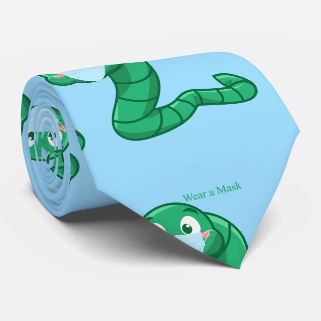 Green Kawaii Worm Thunder_Cove Tie (Rolled)