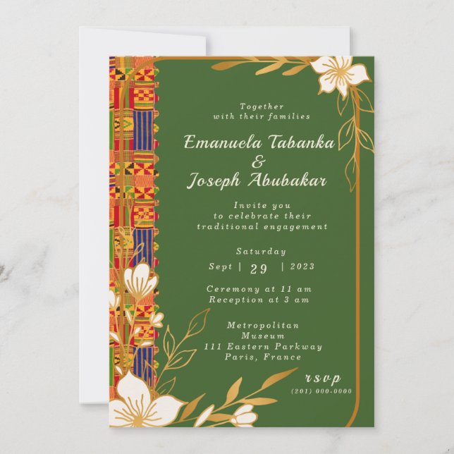 Green Kente Faire-part de mariage, Invitation afro (Devant)