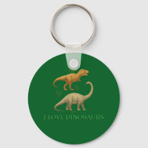 Green Keychain - I Love Dinosaurs