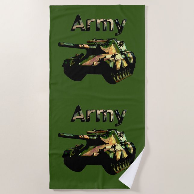 Green Khaki Army Tank, Beach Towel (Front)