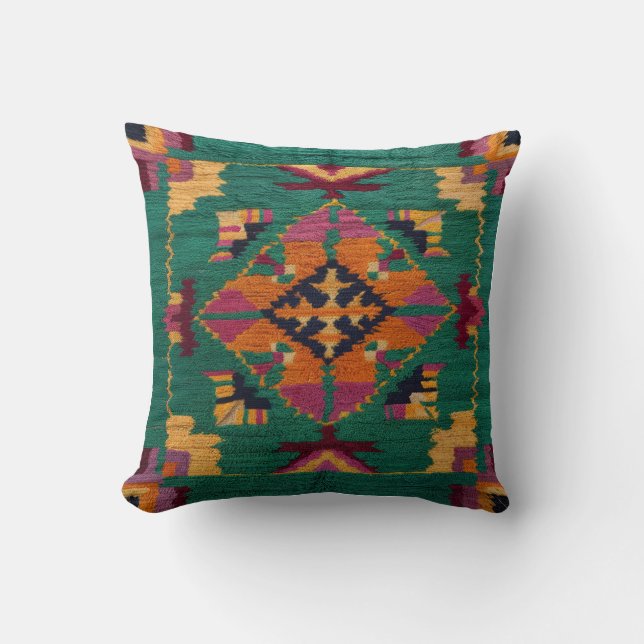 Green Kilim Pillows: A Touch of Nature for Modern  Throw Pillow (Front)