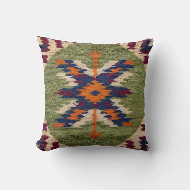Green Kilim Throw Pillows: Timeless Decor for Mode Throw Pillow (Front)