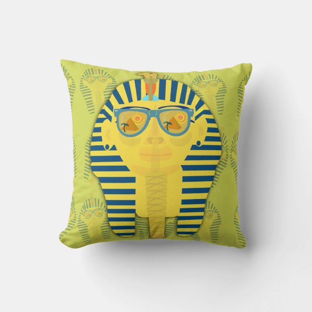 Green King Tut with Sunglasses Throw Pillow (Front)