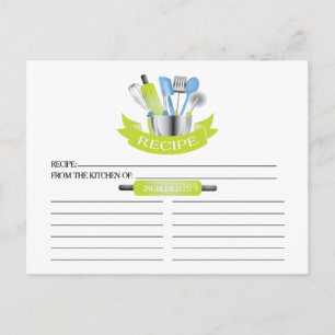 Green Kitchen Tools Bridal Shower Recipe Cards