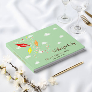Green Kites Baby Shower Gold Foil Wishes for Baby  Guest Book