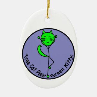 Green Kitty Yoga Ceramic Ornament