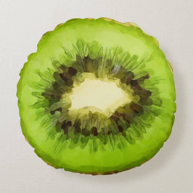Green Kiwi Fruit Round Pillow (Front)