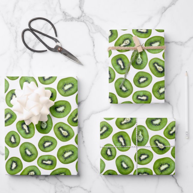 Green Kiwi Pattern Wrapping Paper Sheet (Front)
