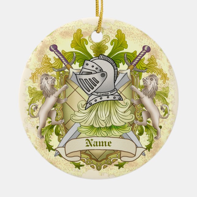 Green Knight Family Crest Surname Ceramic Ornament (Front)