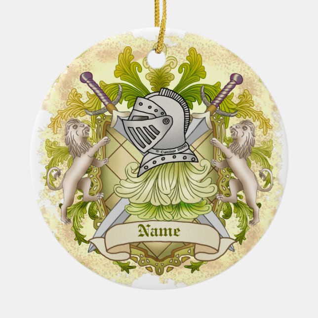 Green Knight Family Crest Surname Ceramic Ornament (Front)