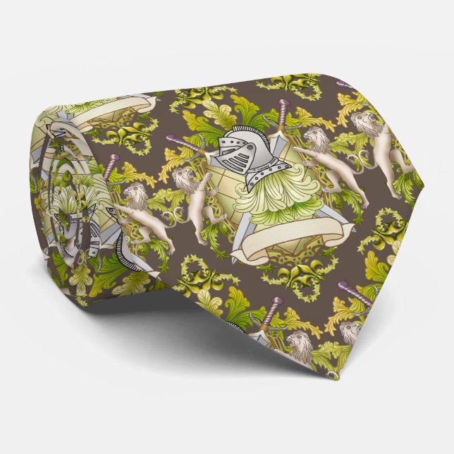 Green Knight Shield Family Crest  Tie (Rolled)