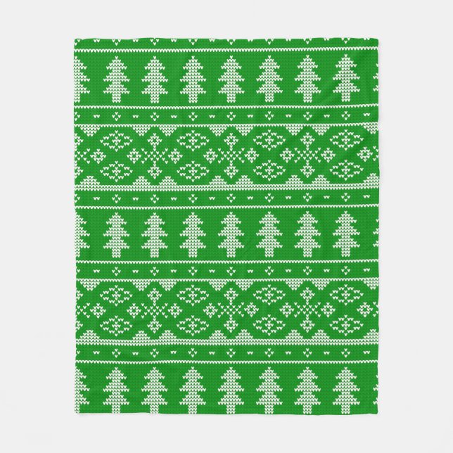 Green Knit Sweater with Deer Fleece Blanket (Front)