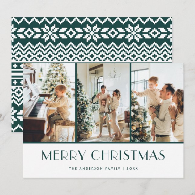Green Knitted Sweater Photo Merry Christmas Card (Front/Back)