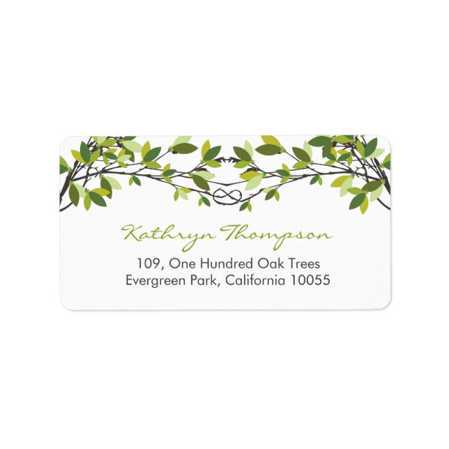 Green Knotted Love Trees Summer Wedding Address Label (Front)