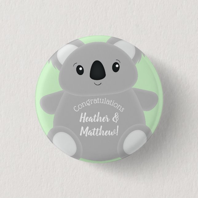 Green Koala Bear Baby Shower 1 Inch Round Button (Front)
