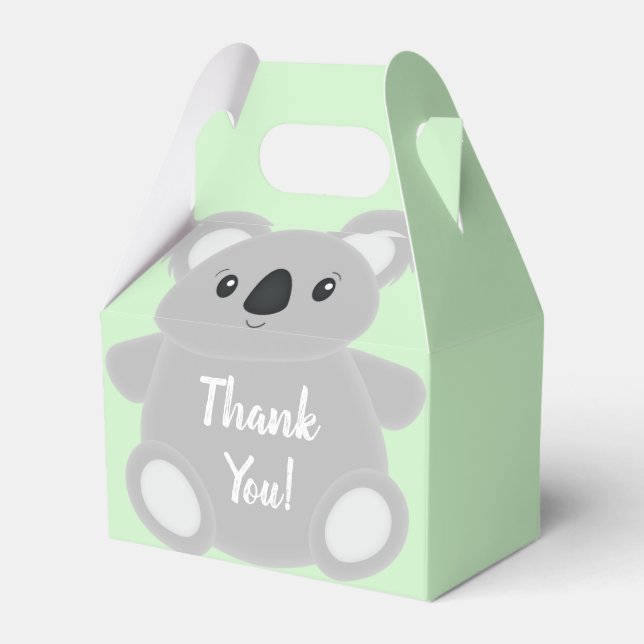 Green Koala Bear Baby Shower Favor Box (Front Side)