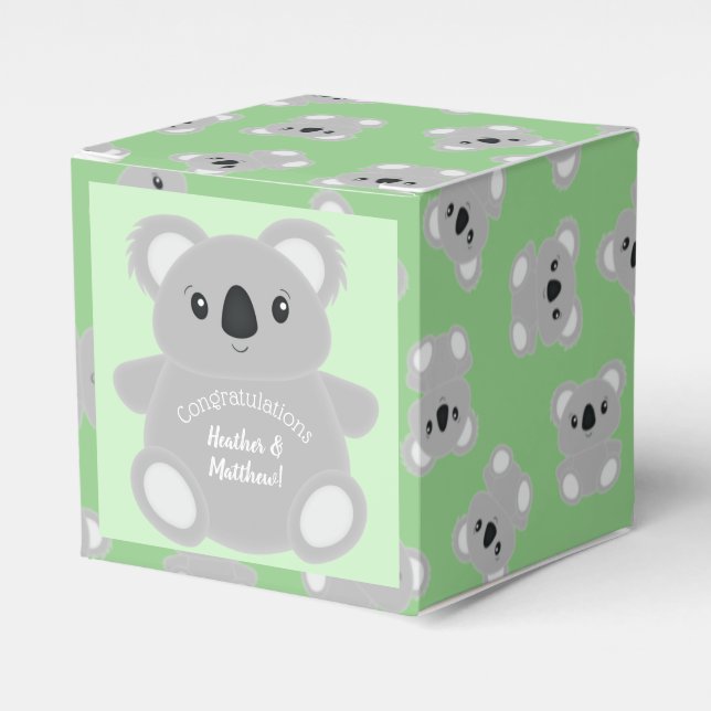 Green Koala Bear Baby Shower Favor Box (Front Side)