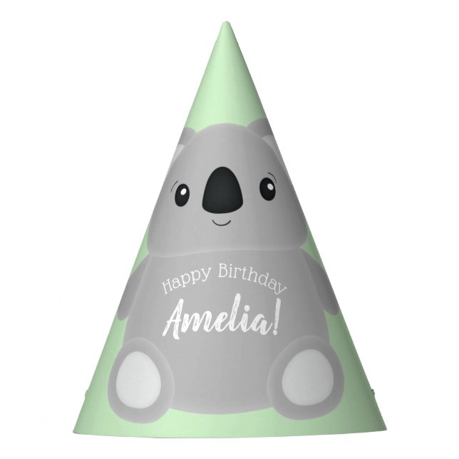 Green Koala Bear Birthday Party Hat (Front)