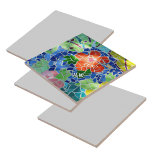 Green Koi Fish and Red Flower Colourful Mosaic Tile<br><div class="desc">Green koi fish swimming in blue water with bright red flower in a mosaic tile koi pond is a colourful Zen decorative ceramic tile.  Personalize with Initials and a Name. This is one of multiple coordinating designs with original art photography by JLW_PHOTOGRAPHY.</div>