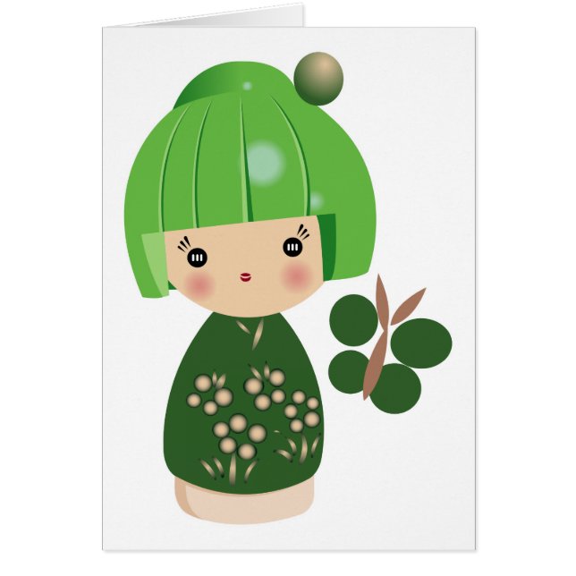 Green Kokeshi Triplet Card (Front)