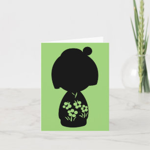 Green Kokeshi Triplet Silhouette Note Card