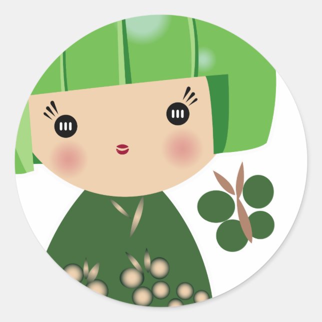 Green Kokeshi Triplet Sticker (Front)