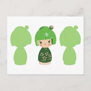 Green Kokeshi Triplet x3 Postcard