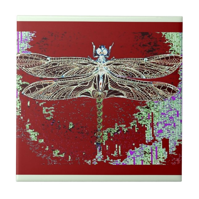 Green Lace Wing Dragonfly By Sharles Tile (Front)