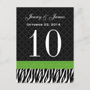 Green Lace Zebra Custom Name Wedding Table Number Postcard