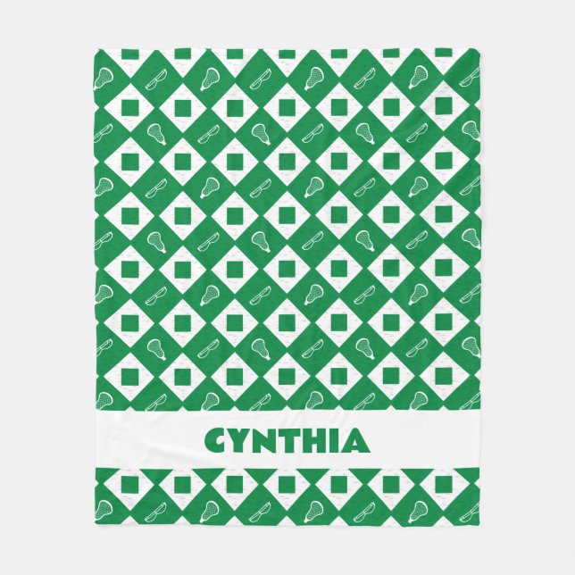 Green Lacrosse Argyle Pattern Fleece Blanket (Front)