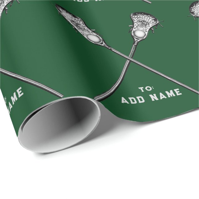 Green Lacrosse Gift Wrapping Paper (Roll Corner)