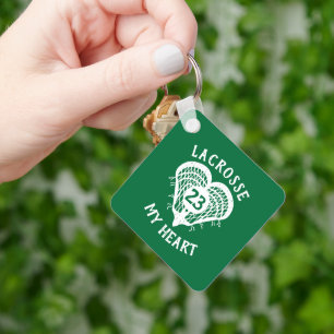 Green Lacrosse My Heart Photo Keychain