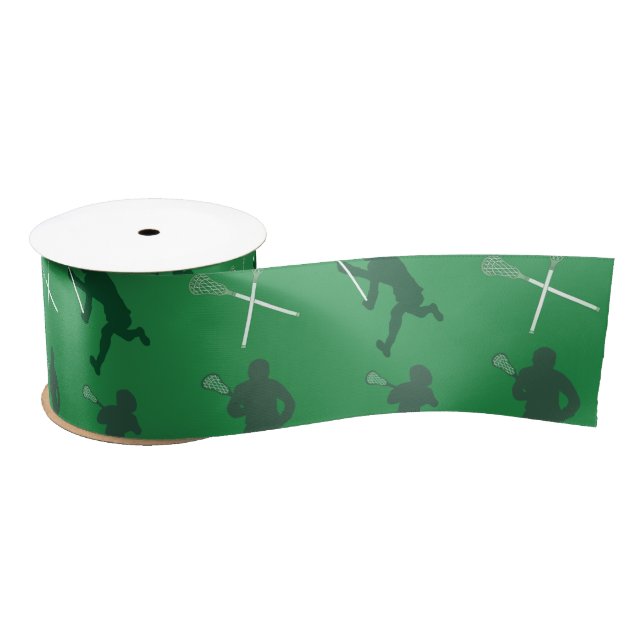 Green lacrosse silhouettes satin ribbon (Spool)