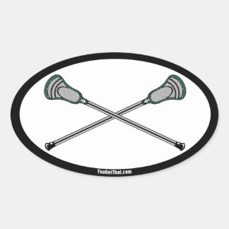 Green Lacrosse Sticks Oval Sticker