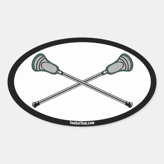 Green Lacrosse Sticks Oval Sticker (Front)